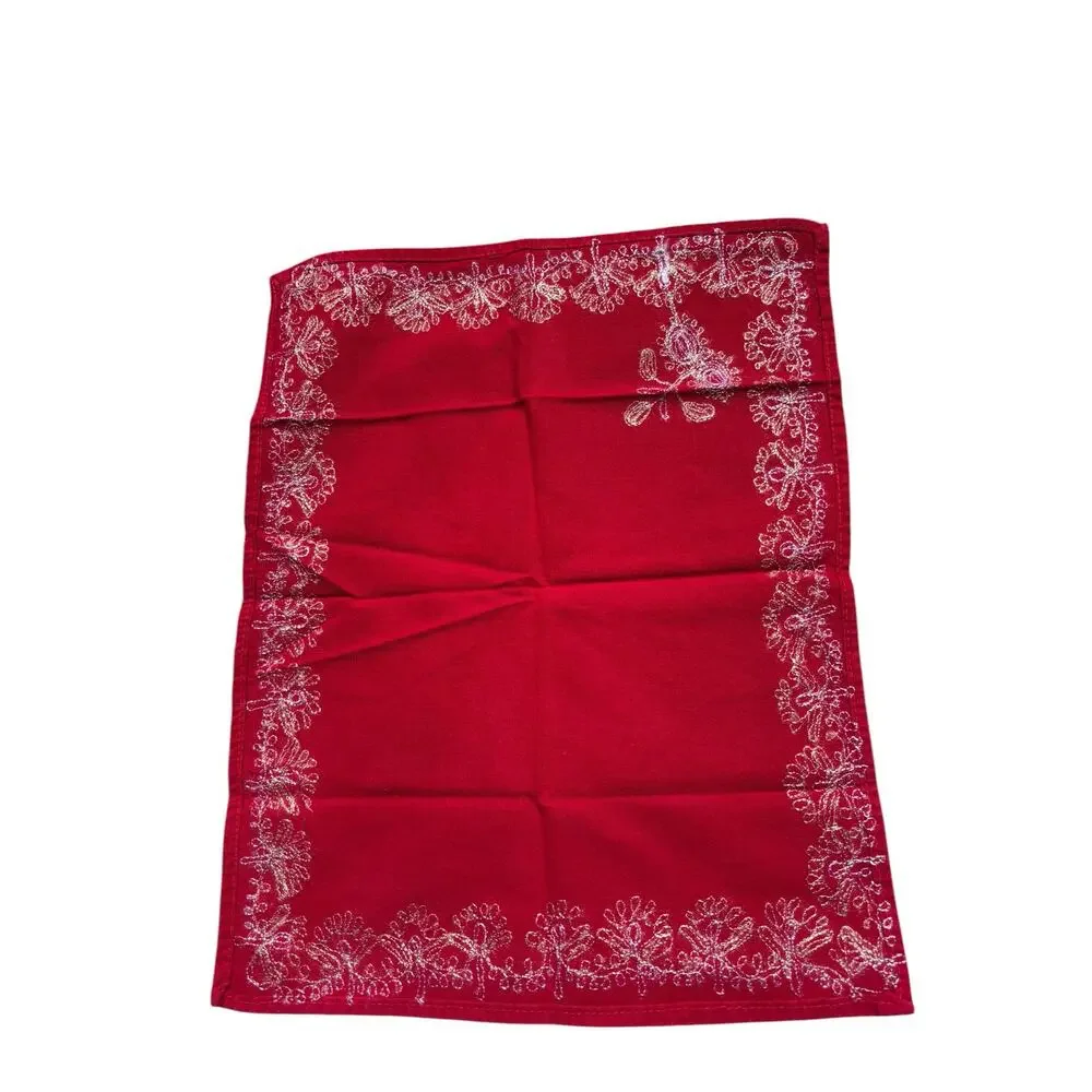 Set of 6 Red Vintage Napkins Heavily Embroidered Boho Elwgant Festive Romantic